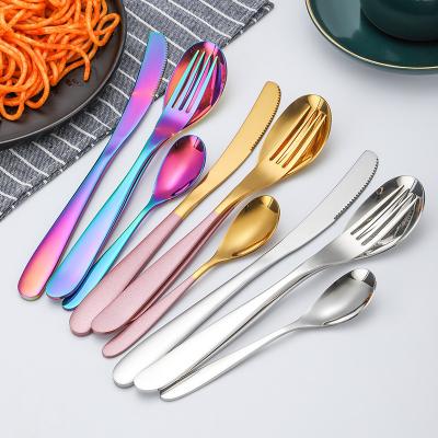 China Disposable 304 Stainless Steel Mirror Cutlery Set Custom Color Logo Luxury Hotel Wedding Hot Sell Low MOQ Gold and Black Knife Spoon Fork for sale