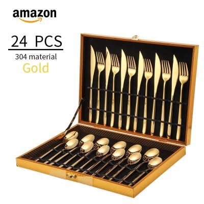 China Bestek 24pcs Luxury Wedding Restaurant Wedding Knife Spoon Wholesale Royal Gift Box Fork Silver Gold Plated Stainless Steel Cutlery Set for sale