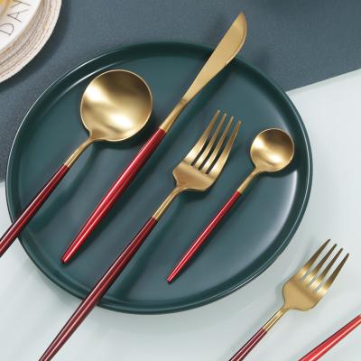 China Wholesale Thick High Quality Viable Kitchen Flatware Wholesale Matte Black Gold Stainless Steel Luxury Portuguese Cutlery Set for sale