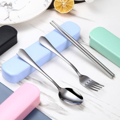 China Eco Friendly Sustainable Stainless Steel Chopsticks Spoon Fork Set Travel Cutlery Set With Plastic Case for sale