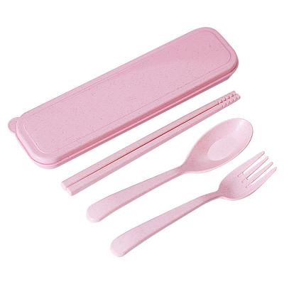 China Sustainable Portable Utensils Wheat Straw Cutlery Biodegradable Fork Knife Eco-Friendly Healthy Spoon Set For Travel Picnic Camping for sale