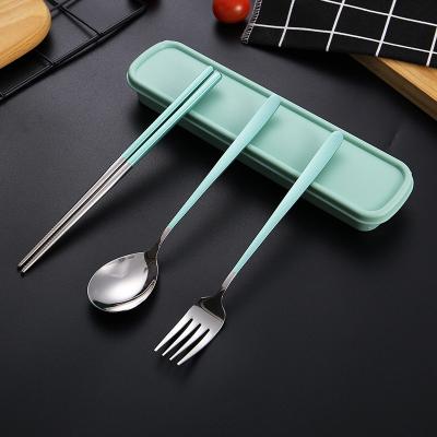 China Viable Korean Portable Flatware 304 Stainless Steel Cutlery Set With Plastic Box Spoon Fork Chopsticks for sale