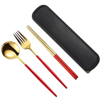 China Reusable Reusable Silverware Travel Utensils Stainless Steel Cutlery Bamboo Camping Flatware Sets With Box for sale