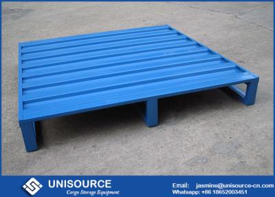 China Blue Powder Coating Iron Warehouse Steel Pallet With 4 Side Forklift Entrance for sale