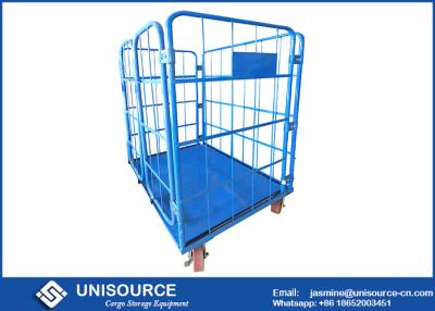 China Blue Steel Roll Container Medium Duty 4 Sided Roll Cages With PP / PU Wheels for sale