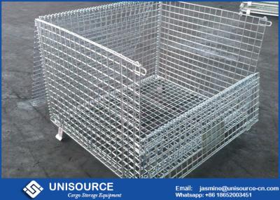 China Stacking Metal Steel Wire Cage 800 ~ 2000kg Load Foldable With Wooden Pallet for sale