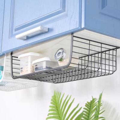 China Sustainable Household Metal Storage Basket Under Shelf Under Cabinet Wire Basket for sale