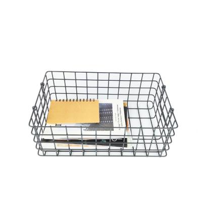 China Sustainable Popular Stackable Rectangular Metal Wire Bins Wire Storage Basket With Handle for sale