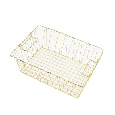 China Decorative Square Mesh Grid Metal Wire Basket of Gold Clothes Storage Basket Home Viable for sale