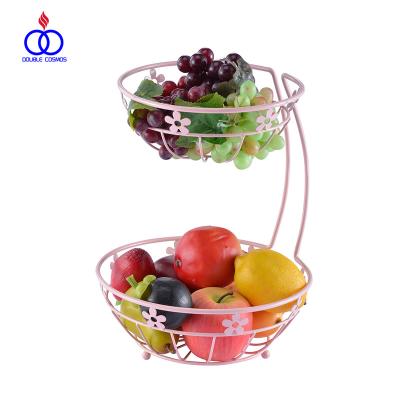 China Sustainable Home Kitchen Modern Style Metal Wire 2 Tier Decorative Fruit Basket for sale