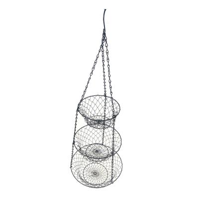 China Modern Design 3 Tier Metal Wire Round Hanging Vegetable Fruit Basket With Chain for sale