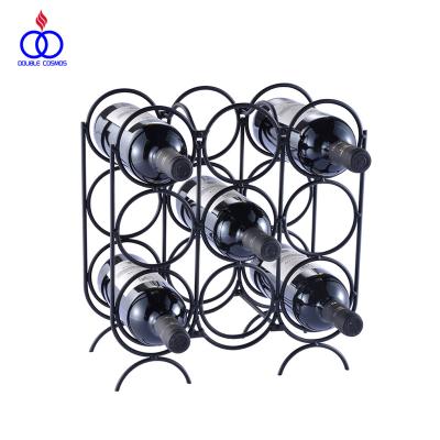 China Living Room 9 Racks Folding Black Corner Iron Wire Metal Wine Bottle Rack Home for sale