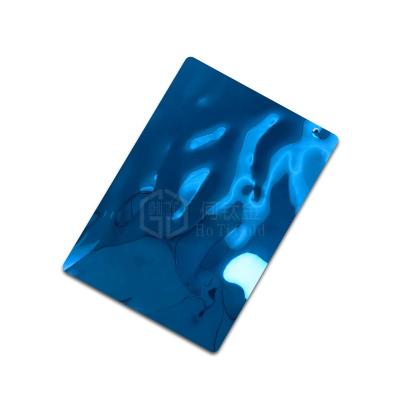 China Construction PVD Blue Water Ripple Stainless Steel Sheet Embossed Plates Customized Designer Stamped Embossing Mirror Finish Sheets for sale