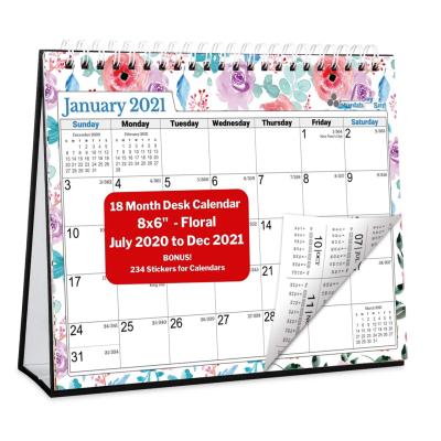 China Cute Flip Monthly Calendar 2020-2021 Table Calendar Desk Calendar (Floral, 8x6