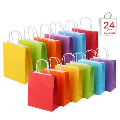 China Biodegradable 24 Pieces Kraft Paper Gifts Bag With Handle Assorted Rainbow Colors for sale