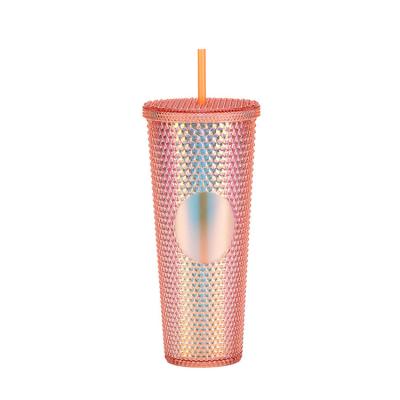 China Viable Best Selling Promotional Gift Studded Tumbler Cup PS Acrylic Plastic Tumblers Matte Cups Black Colorful Studded With Straw And Lid for sale