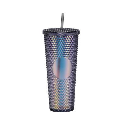 China Viable USA Warehouse New 710ML 24oz Colorful Plastic Cup Studded Tumbler With Lid Straw Manufacturer Stock for sale