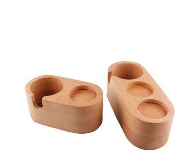 China Safety Viable High Quality Coffee Filter Tamping Rack Espresso Tamping Pad Holder Wooden Base for sale