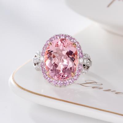 China FASHIONABLE Morganite 10cts Diamond 18k Natural Gold Ring for sale