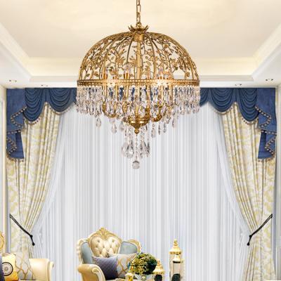 China Modern Classic Cage Shape Dining Room Brass Pendant Lights Modern Ceiling Hanging Led Crystal Luxury Chandelier for sale