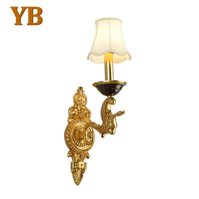 China Retro Bracket French Luxury Brass White Lampshade Corridor Living Room Wall Light European Copper Light for sale