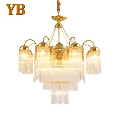 China French Brass Luxury Raindrop Shape Living Room Pendant Lamp European Brass Led Crystal Chandeliers for sale