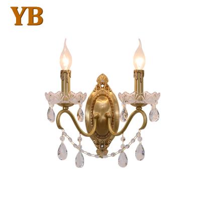 China Modern Luxury French Country Style Living Room Vintage Candle Lighting Led Crystal Wall Lamp Brass for sale