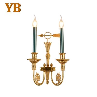 China French Luxury Bedroom Study Corridor Green Dining Candle Shape All Copper Led Wall Light for sale