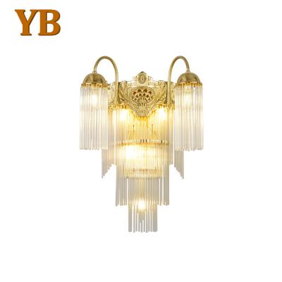 China Decorative Lighting French Brass Glass Rod Led Wall Lamp French Luxury Corridor Background Bedroom Lamp for sale