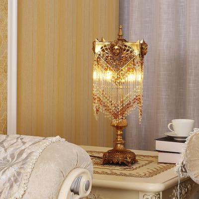 China French Luxury Led Crystal Bead Curtain Brass Table Lamp Vintage Elegant Living Room Study Bedroom for sale