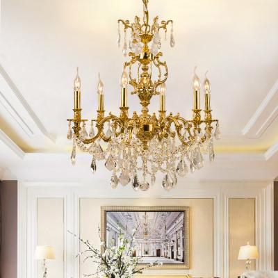 China Modern French Antique Hanging Lighting Living Room Crystal Led Chandelier Light in Jewelerytop Brass for sale