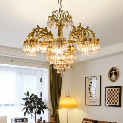 China Modern Energy Saving French Living Room Decorative Hanging Copper Full Led Crystal Chandelier Light for sale