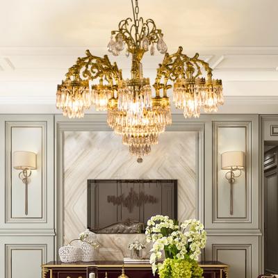 China Modern French Decorative Hanging Copper Crystal Led Chandeliers Light of Art Design Living Room Indoor Full for sale