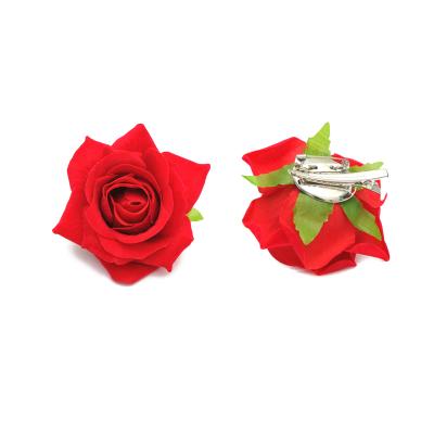 China Factory wholesale realistic/long lasting high quality beautiful artificial hair clip flower silk rose fake hair clips flowers for sale