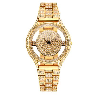 China Neutral Waterproof Hip Hop Round Hub Hollow Out Rhinestone Ladies Quartz Watch Women for sale