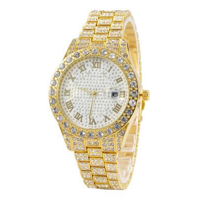 China Automatic date gold watch for men with diamond for sale