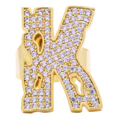 China 2022 Adjustable Hip Hop Hip Hop Punk Diamond 18k Gold Plated Broken Letter A-Z Initial Letter Ring for sale