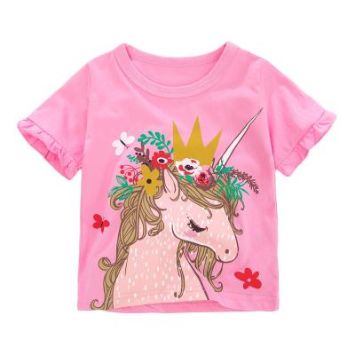 China 2021 Amazon Hot Sale Kids Unicorn Print Cute Princess Girl T-shirt Pink Anti-Shrink Top for sale