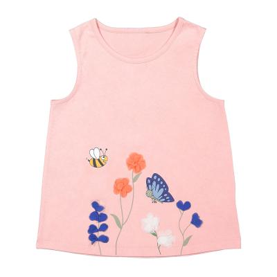 China 2021 Amazon Hot Sale 3D Mesh Petal Children's Clothing Pink Girl's Sleeveless T-shirt Anti-shrink for sale