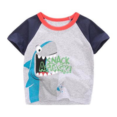 China Amazon Anti-Shrink Hot Sale Kids Shark Print Patchwork Boys Two Tone T-Shirt for sale