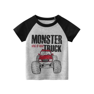 China 2021 Summer 100% European and American Boys Cotton T-shirt Anti-Shrink New Casual Anti-Shrink Car Alphabet Top for sale