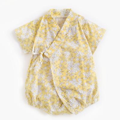 China Summer 100% Cotton Children 2021 New UAE Yellow Floral Style Climbing Strap V-Neck Suit Design Jacket for sale