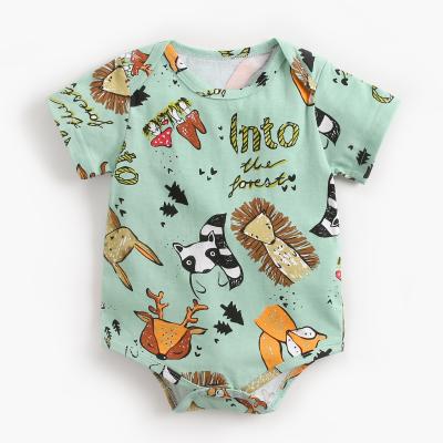 China Cotton Cute Cartoon Animal Print 100% Cotton Knit Rompers Baby Boy Baby Clothes for sale