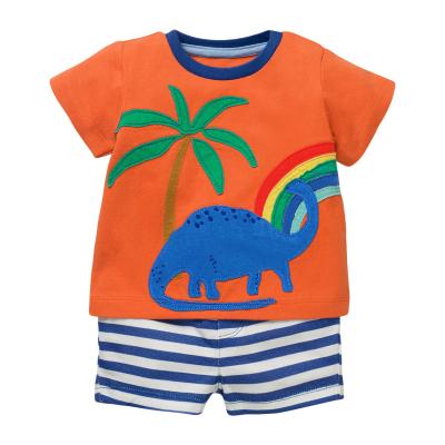 China Smart Casual Wholesale Boys Summer Shorts Sleeve Dinosaur Pattern Cotton Top Striped Shorts Set Of Two for sale