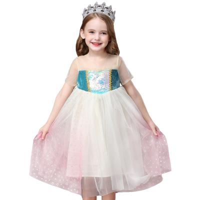 China New Design White Elsa Washable 2 Dress Short Sleeve Sequin Frozen Cosplay Costume for sale