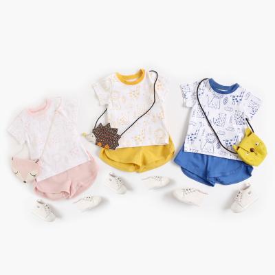 China Chic 2021 Summer Prairie Toddler Baby Clothes Knit Cute Cartoon Lion Print Dress Set for sale