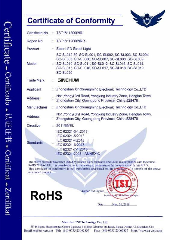 RoHS - Zhongshan Xinchuangming Electronic Technology Co., Ltd.