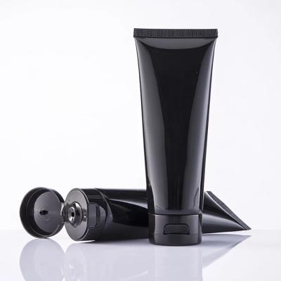 China Diameter 50mm Cosmetic Packaging Black Empty Tube 200ml With Flip Top Lid For Body Lotion for sale