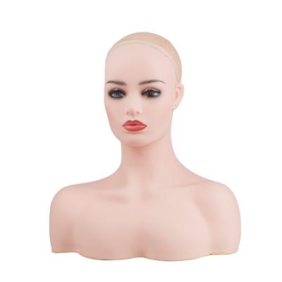 China With Wig Wholesale Realistic Female Wig Display With Shoulder Hair Makeup Fiberglass African American Mannequin Smile Human Male Head for sale