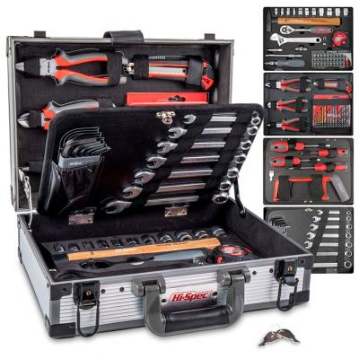 China Hispec Household Tool Kit 91 Pieces Tool Kit Repair Garage Home Vanadium Chrome in Aluminum Tool Case Kit for sale